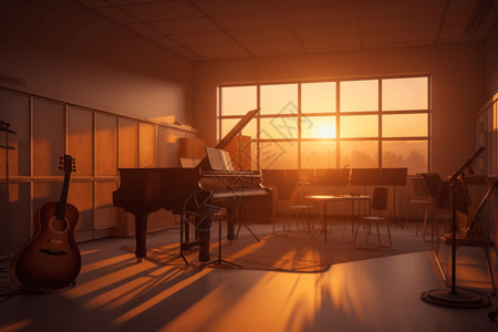 黄昏时的音乐教室图片