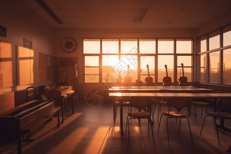 夕阳下的教室背景图片