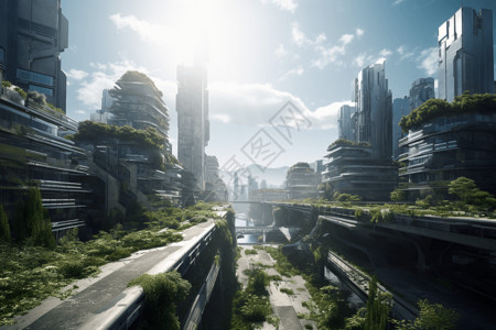 未来城市绿植背景图片