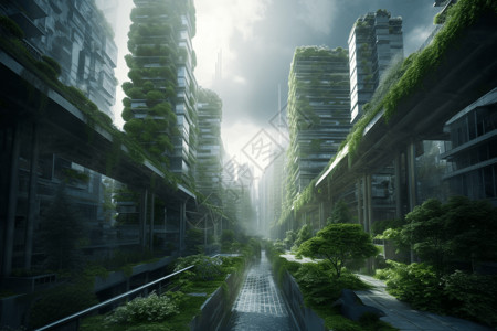植物在大厦未来绿化城市插画