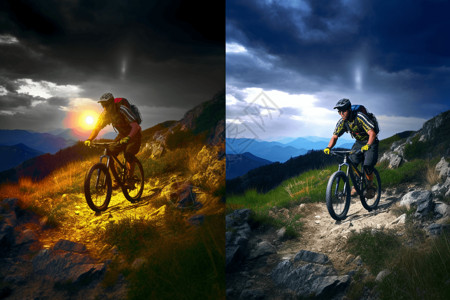 山地摩托车手户外山地自行车比赛设计图片
