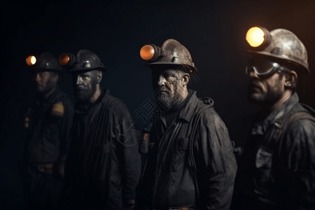 一群在煤矿工作的矿工高清图片