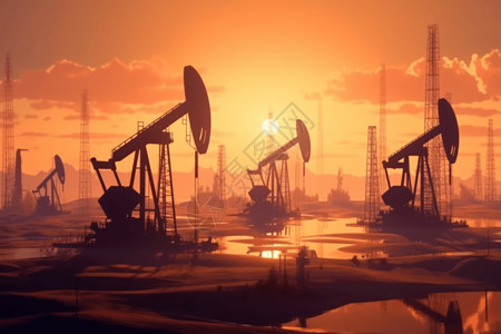 石油原油阳光下的油田插画