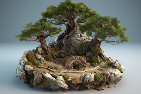 3d盆景素材微观的树木插画