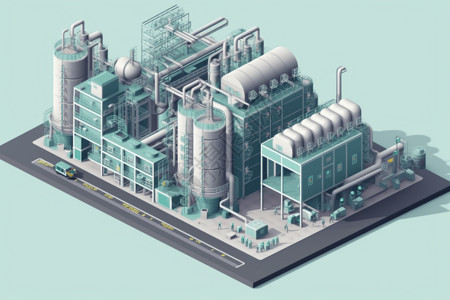 现代机器现代的氢燃料工厂。插画