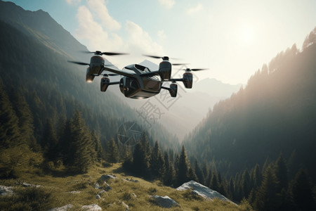峡谷飞行的无人机图片