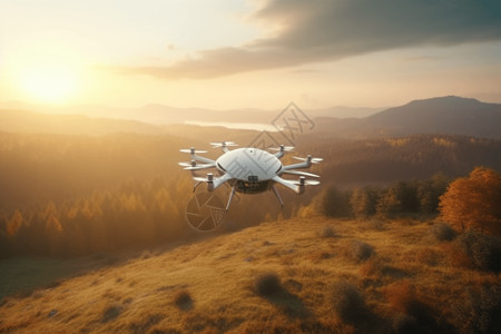 无人驾驶技术草地上的无人机插画