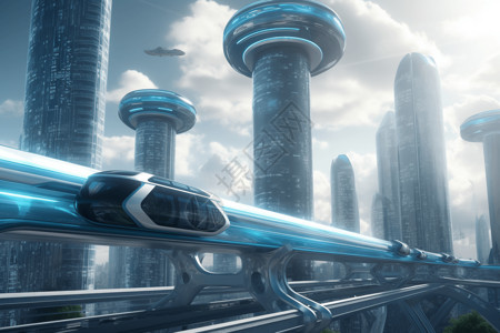 氢燃料汽车未来城市的高架桥插画