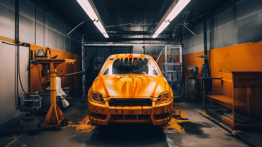 黄色喷漆喷漆室的汽车背景