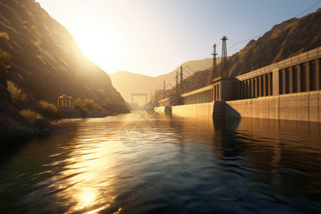 阳光下的水电大坝图片
