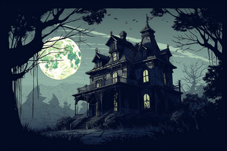 昏暗中的鬼屋背景图片