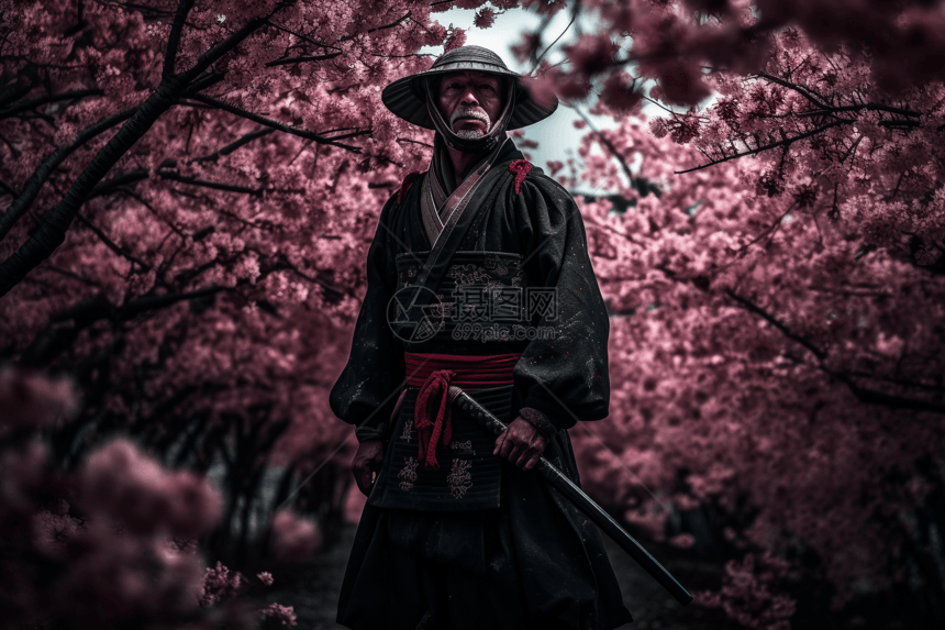 樱花树与武士图片