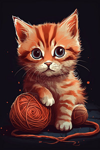 玩毛线猫玩毛线球的小猫插画