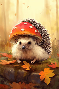 秋天动物小刺猬可爱的刺猬插画