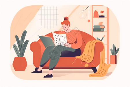 坐着看书的人一个坐在沙发上的人插画