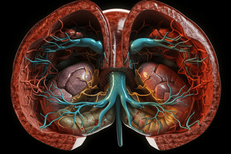 心脑血管系统肝脏内部血管插画