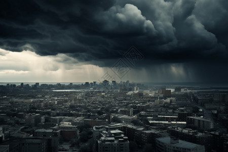 雷雨城市天空上的乌云插画