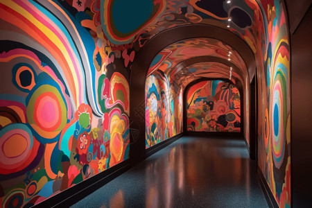 彩色现实主义绘画走廊高清图片