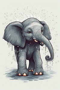 喷水大象可爱的大象插画