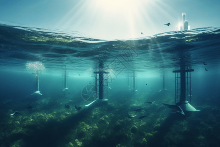 水能海底下面的发电机器设计图片