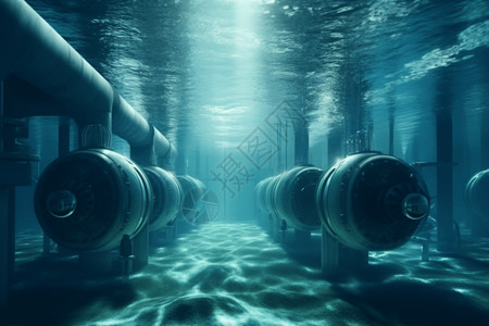 水能在水面下可见涡轮机设计图片