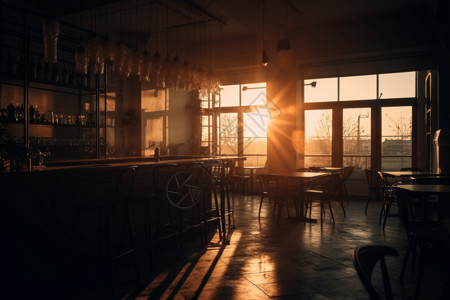 咖啡厅椅子日落时的时尚咖啡馆设计图片