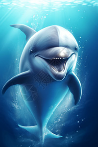 海豚跳出水面顽皮的海豚插画