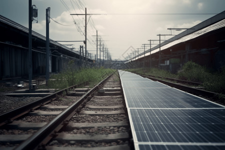 铁路旁的太阳能电池板背景图片