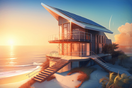 海边的太阳能房屋图片