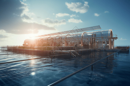 淡化色斑海上的海水淡化厂设计图片