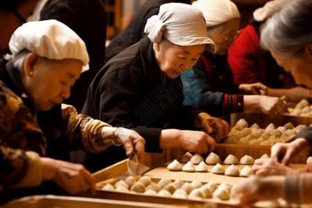 老人们在包饺子背景图片