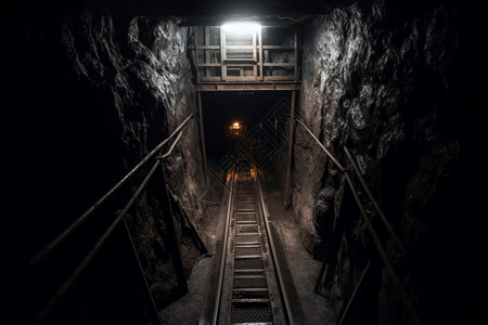 昏暗的煤矿竖井图片