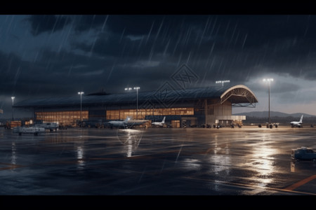 雨天的机场停机坪高清图片