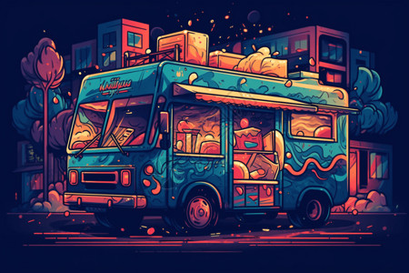 卡通的餐车背景图片