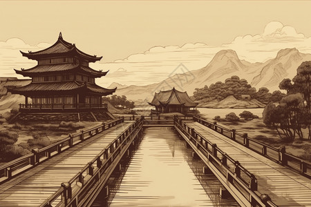水墨的中国建筑背景图片