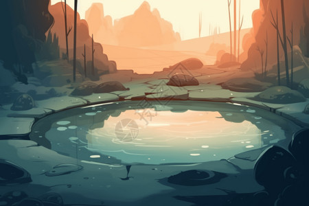 岩石池地热池温泉插画