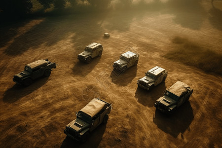 黄沙里的军用吉普车高清图片