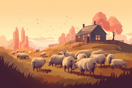 草地上放牧的绵羊图片