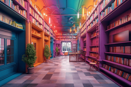多种色彩的图书馆背景图片