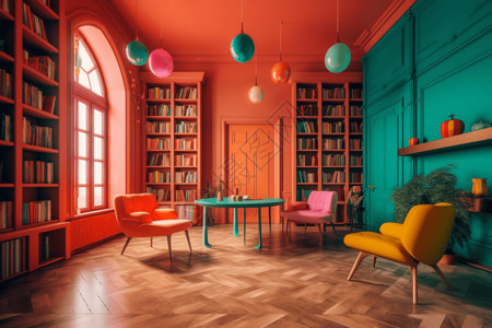 一个色彩缤纷的图书馆图片