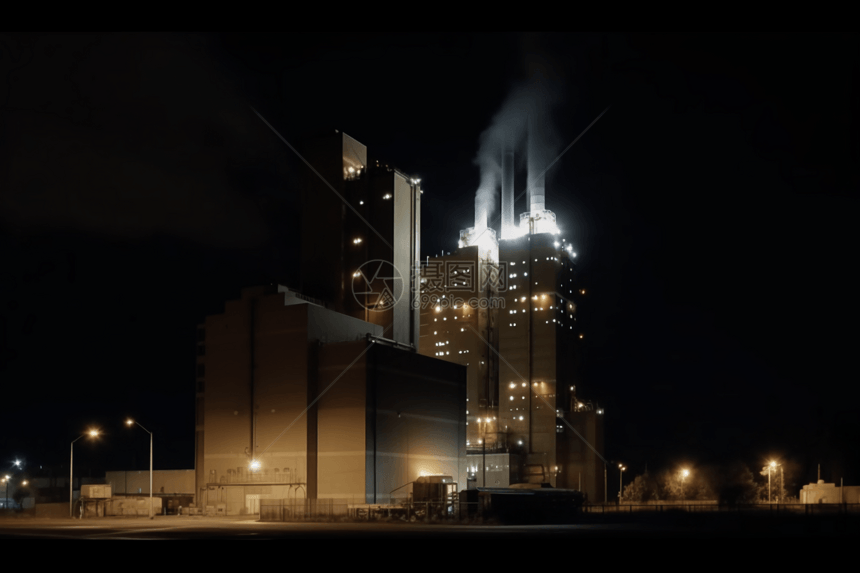 夜晚的能源发电厂图片