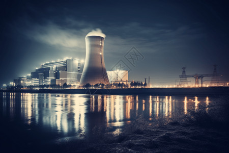河岸边的核电站图片