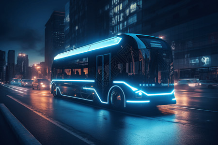 低碳旅游夜晚行驶的新能源客车设计图片