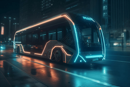 宇通客车城市街道中行驶中的新能源客车插画