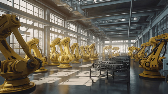 工厂内的黄色机械臂图片