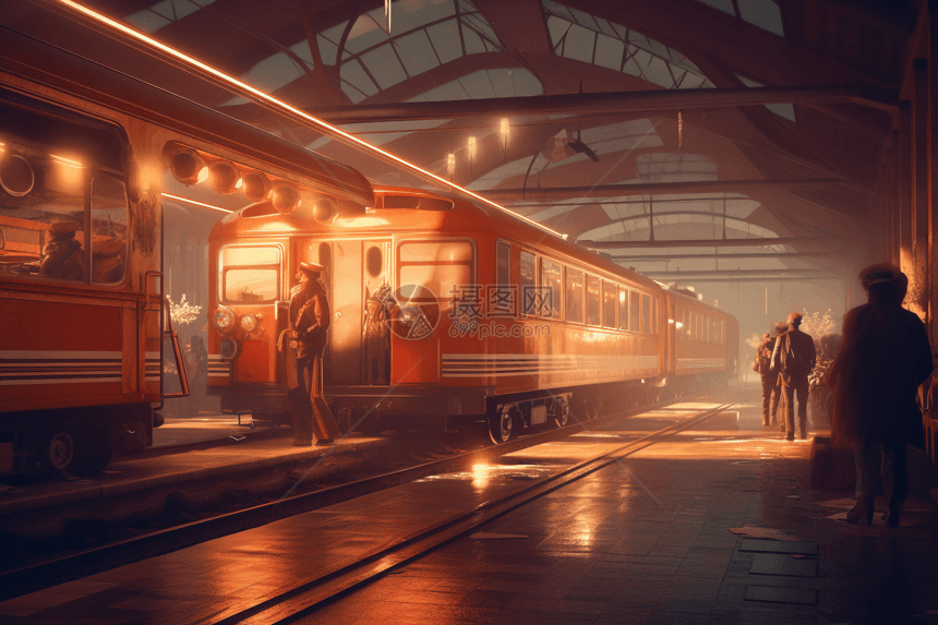 夜晚的火车站里的旅客图片