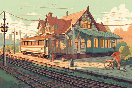 交通故事站台内的火车插图插画