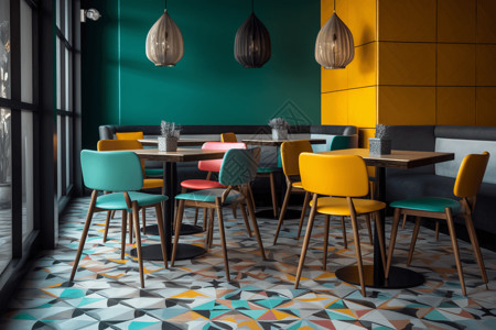 咖啡馆的彩色桌椅背景图片