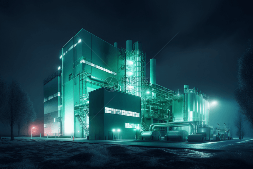 夜晚的生物质化工厂图片