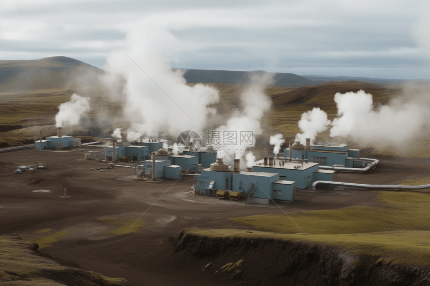 山脉旁污染的工厂图片